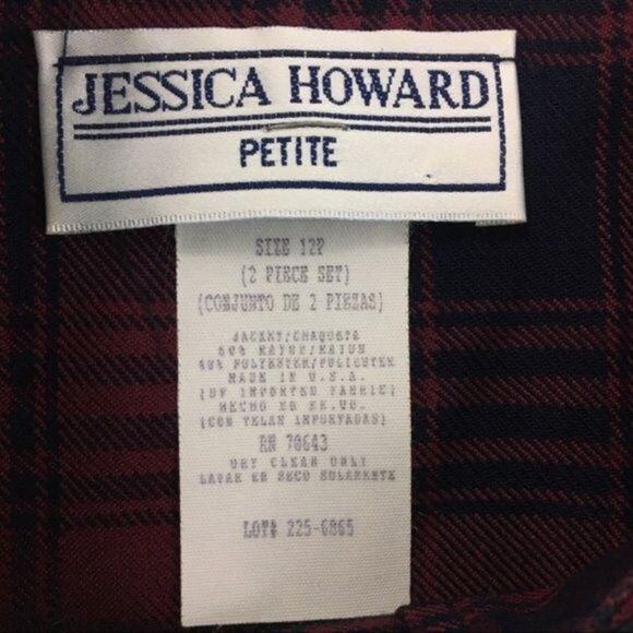 Vintage 90s Jessica Howard Fitted Tartan Plaid Blazer 12 Petite Wine/Navy - Picture 10 of 12